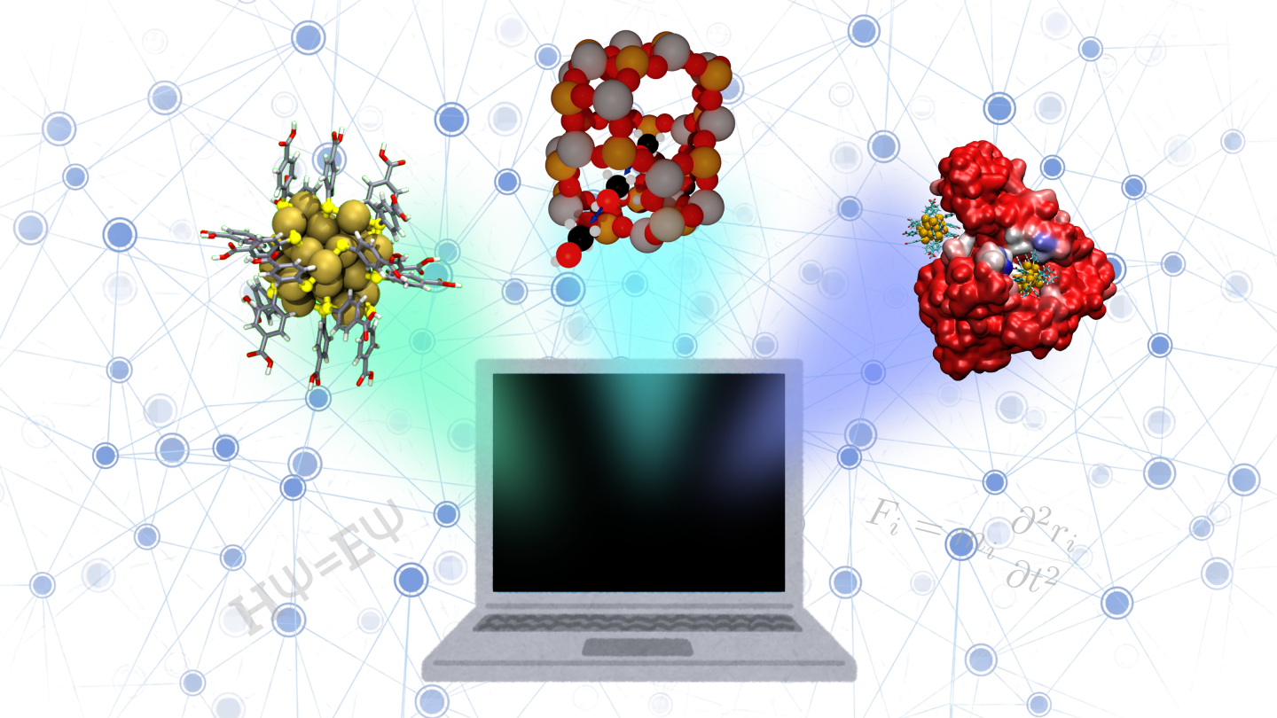 Laptop screen with molecular structures and neural networks