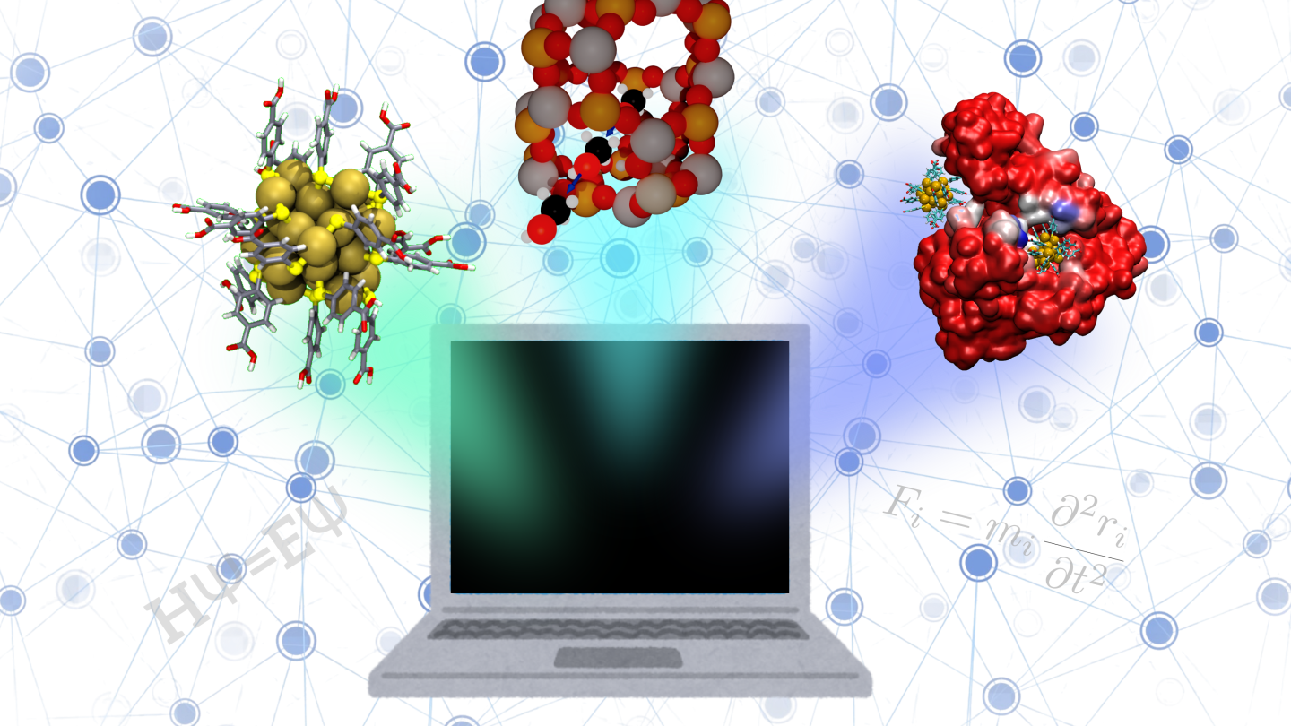 Laptop screen with molecular structures and neural networks