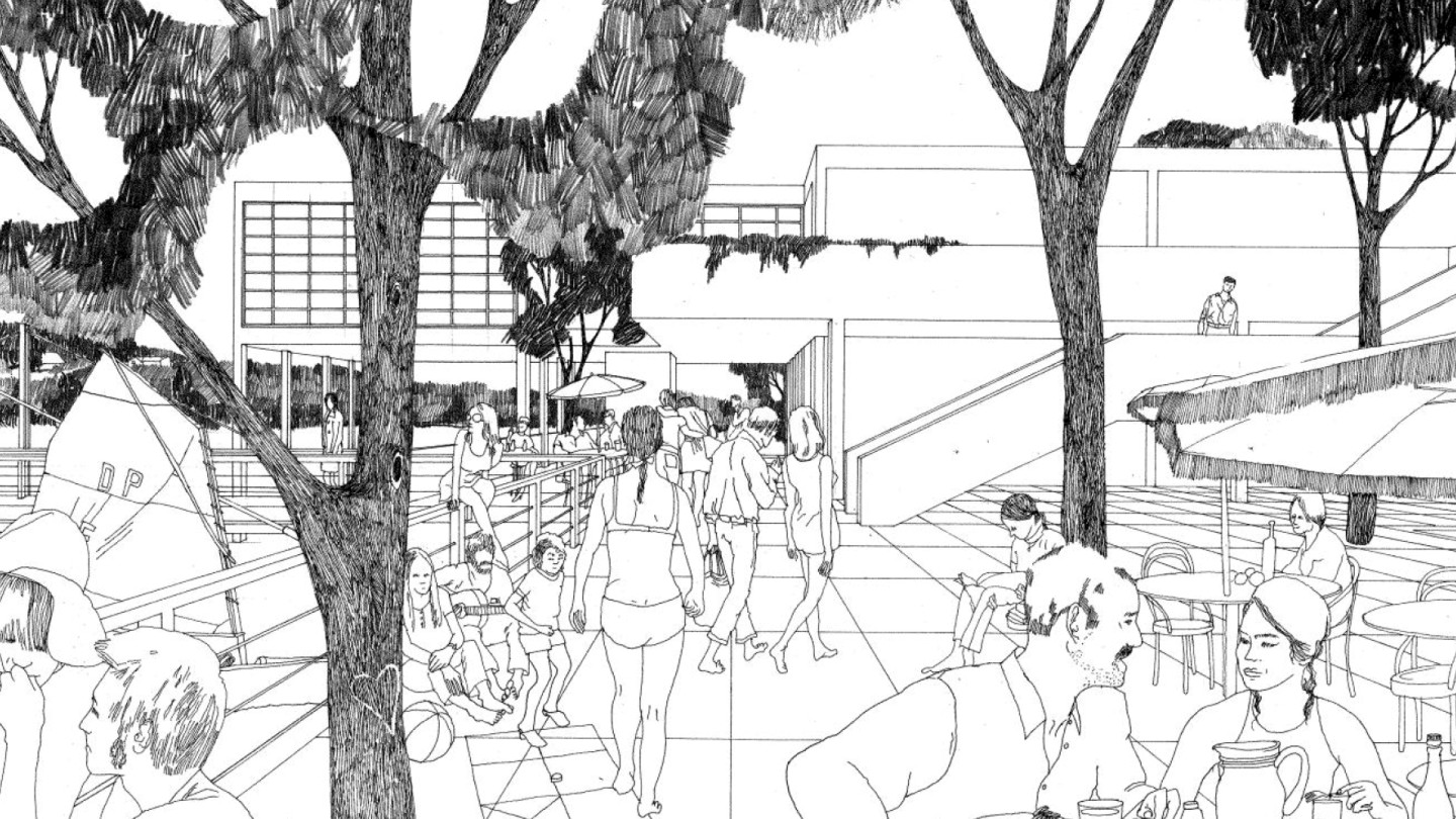 Arto Sipisen voittajaehdotuksen kuvitusta Mattilanniemeen vuodelta 1969-1970. 