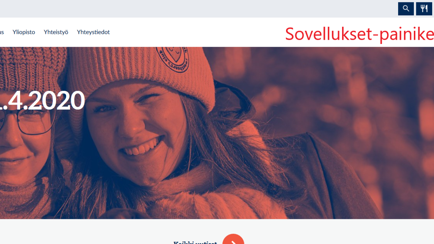 Sovelluksetpainike löytyy sivuston oikeasta yläkulmasta.