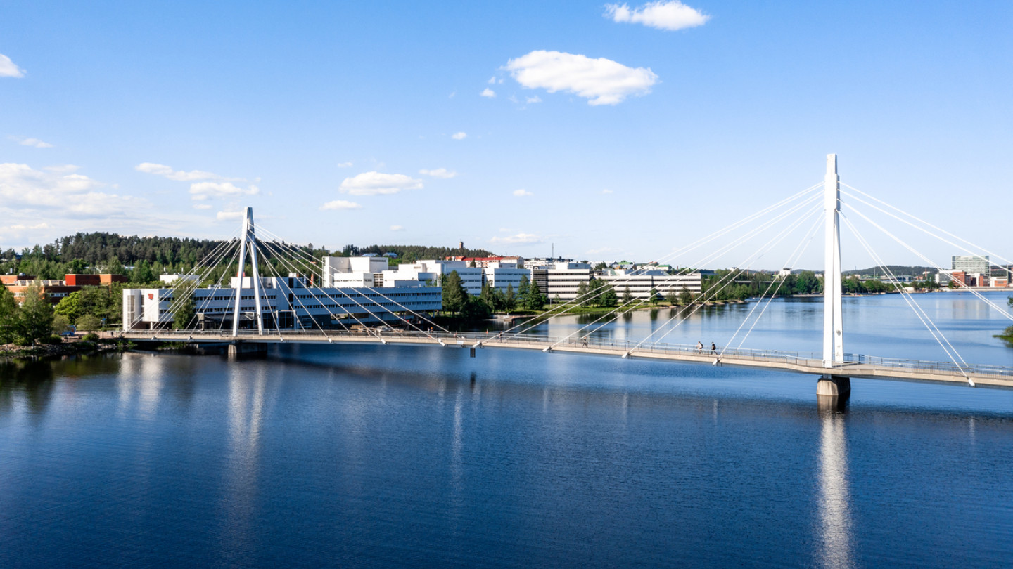 Yliopiston silta yhdistää toisiinsa Mattilanniemen ja Ylistön kampukset, joilla matemaattisluonnontieteellinen tiedekunta ja informaatioteknologian tiedekunta sijaitsevat. Kuva: Jari Kivelä.