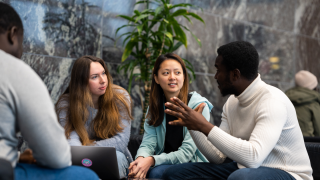 Students having a conversation.
