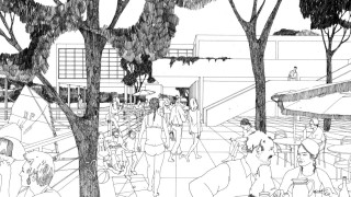 Arto Sipisen voittajaehdotuksen kuvitusta Mattilanniemeen vuodelta 1969-1970. 