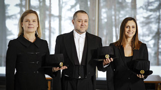 Professorit Kurunmäki (vas.), Prozorov ja Valentini. Kuva: Petteri Kivimäki.