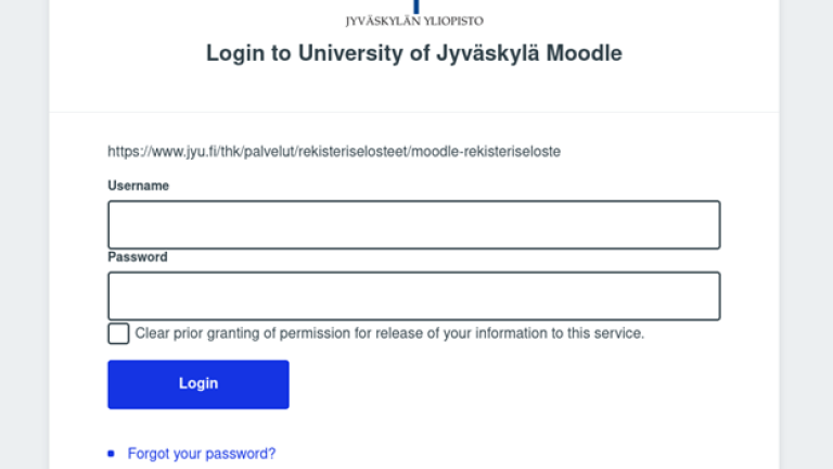 Nyt käytössä oleva Hakakirjautumissivu