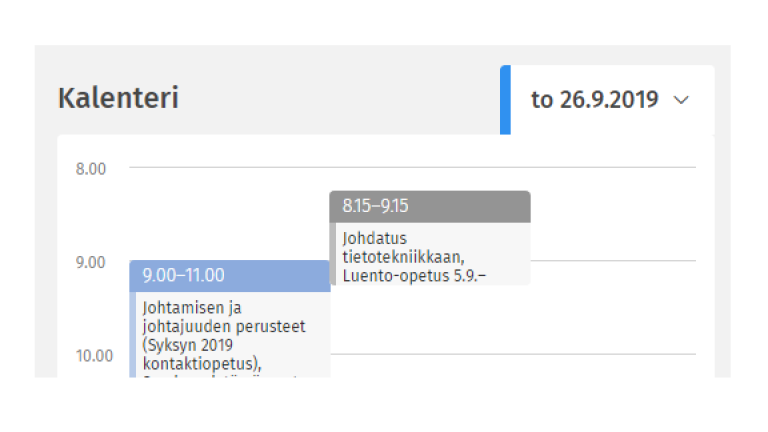 Etusivun kalenterinäkymä