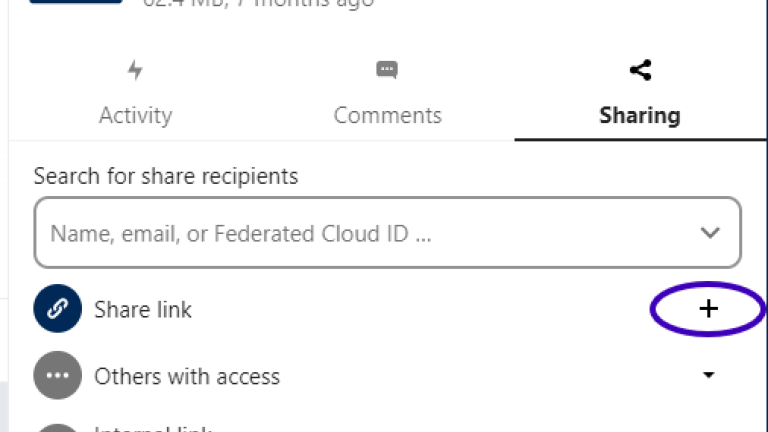 Creating a sharing link in Nextcloud by clicking the threedot icon to the right side of the folder that is to be shared