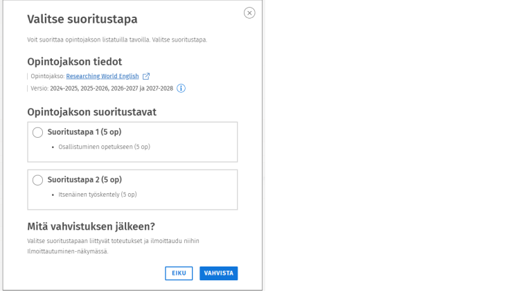 Suoritustavan valinta