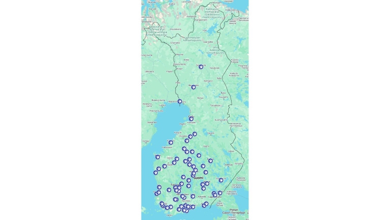 Tapahtumaan osallistuvat paikkakunnat.