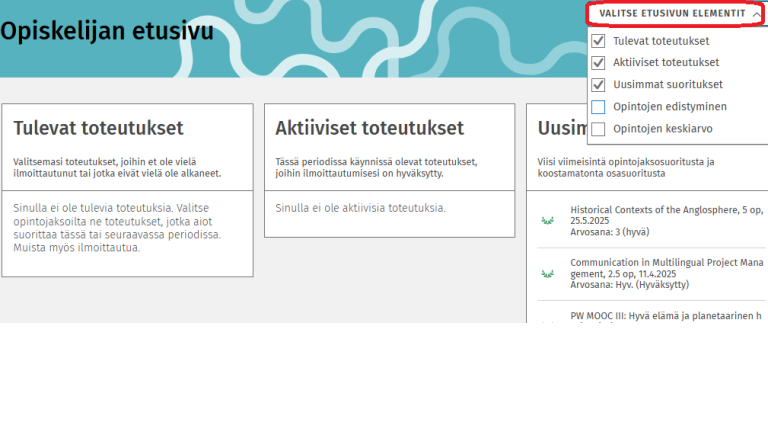 Opiskelijan etusivu
