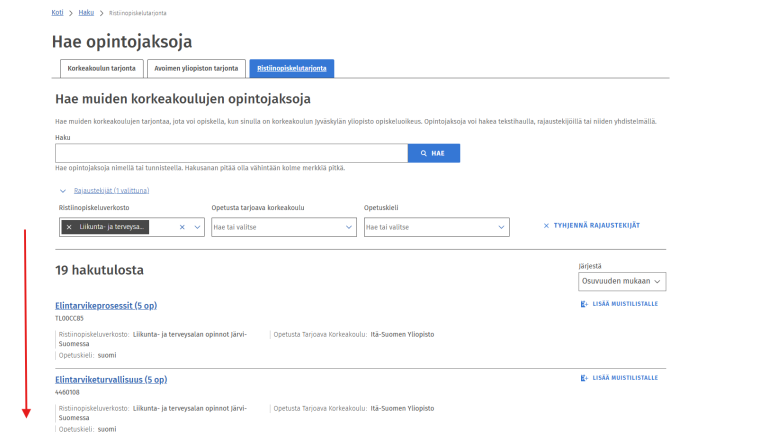 Kuva miten verkostosta etsitään itselle sopivia opintojaksoja