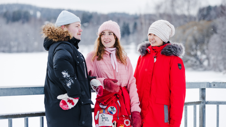 Students together outside in winter