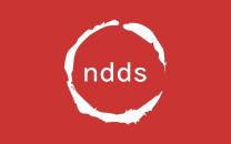 ndds logo with white text on red