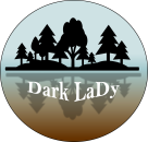 DarkLady logo, drawing of forest reflected in browning water