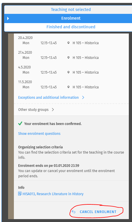 Cancel enrollment in Sisu