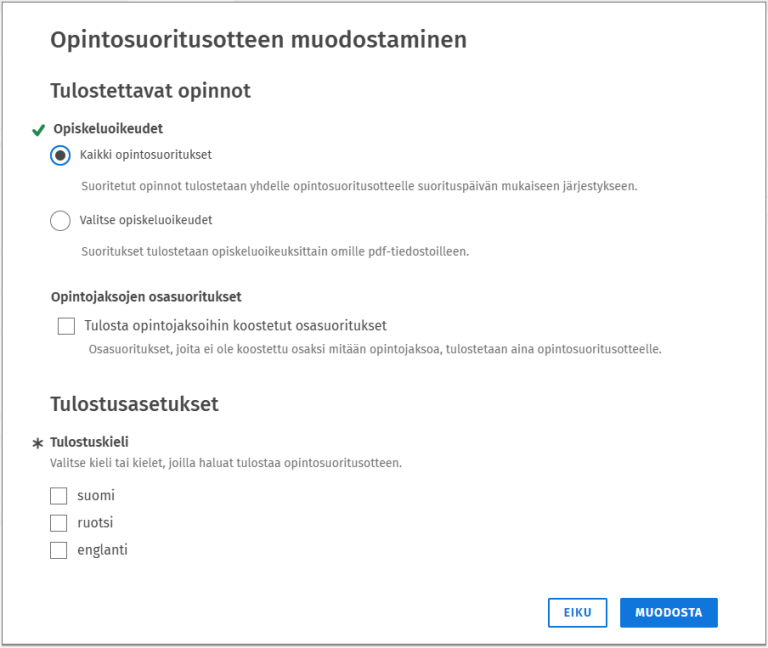 Opintosuoritusotteen muodostaminen
