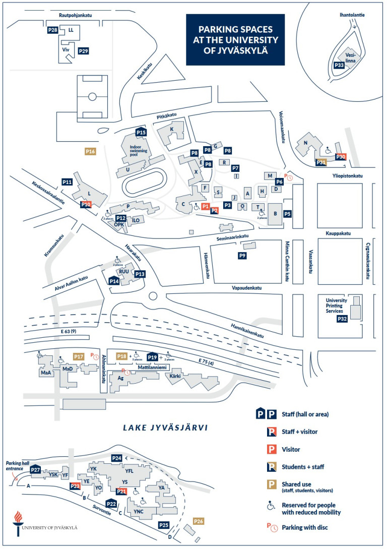 Parking spaces at the university of Jyväskylä